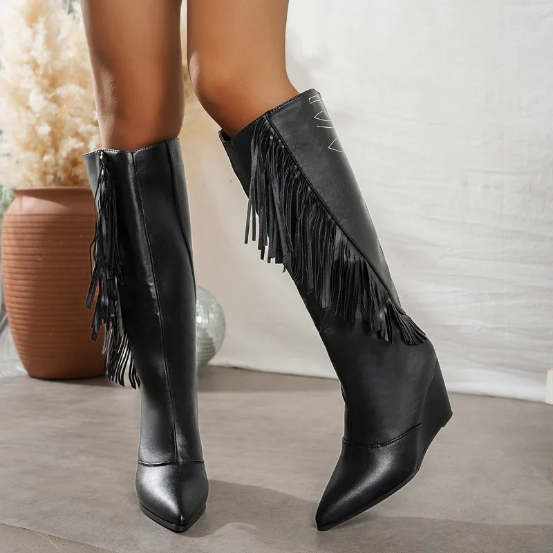 Pointed-toe Long Boots - New 2026 Autumn/winter Style - Wide Tube-style Pants with Slimming Straight Leg Cuffs