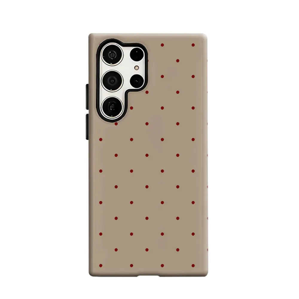 CaseLumi Phone Case For Samsung Galaxy S25 S24 S23 Ultra Plus HD Hard Vintage Red Polka Dots Beige Double Layer Cover Film Shell