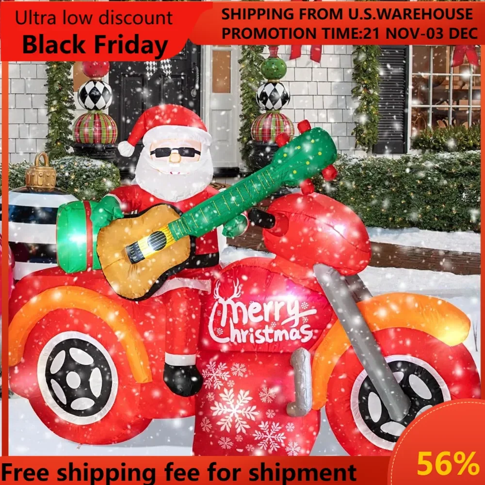 7.0 FT Christmas Inflatable Santa Claus with Motorcycle, Blow up Santa Yard Decoraations, Unique Lighted Xmas Decorations for In