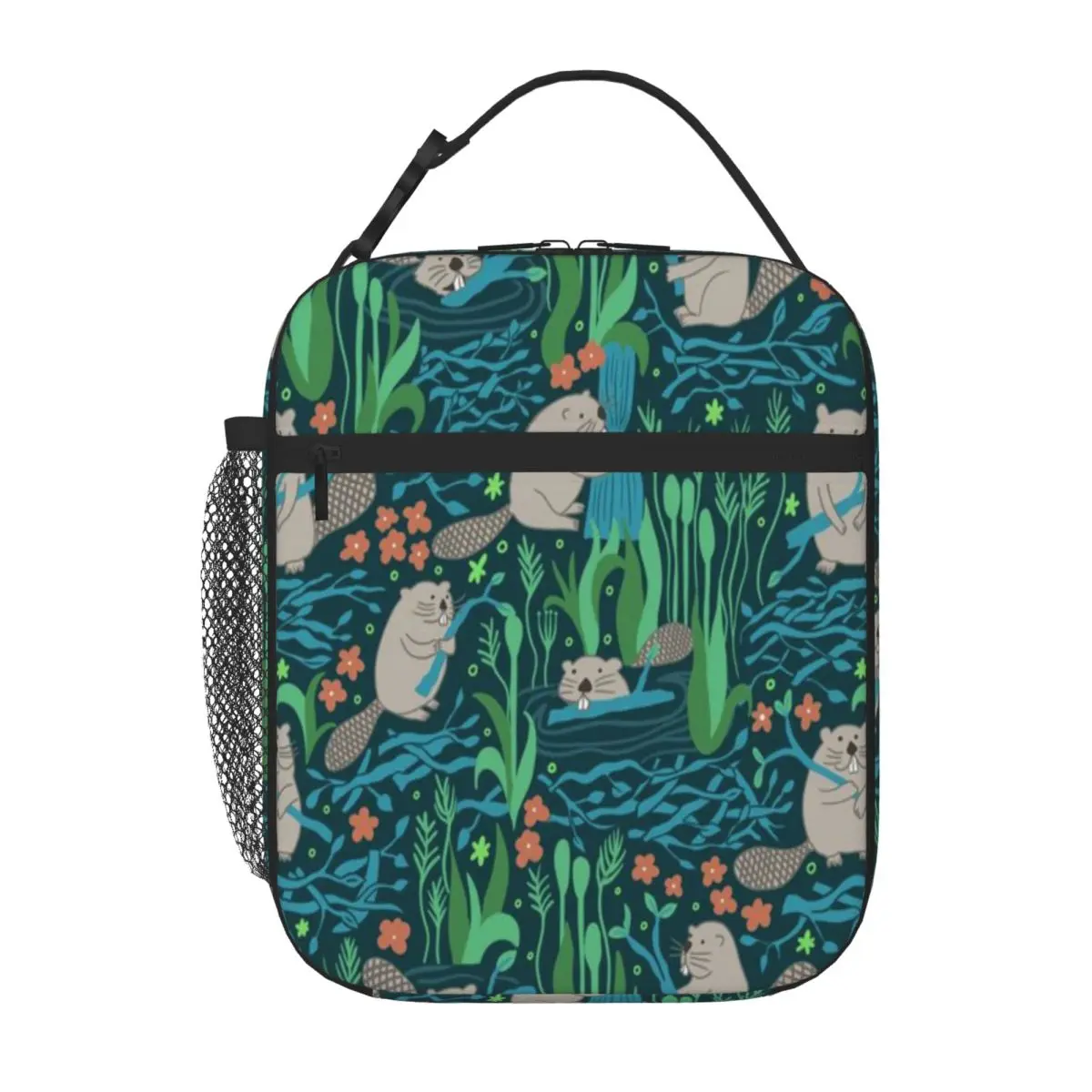 Bestselling Busy Dam Beavers - Dark Neoprene Texture Adjustable Strap Lunch Bag Desk Dining Food Cooler Bag