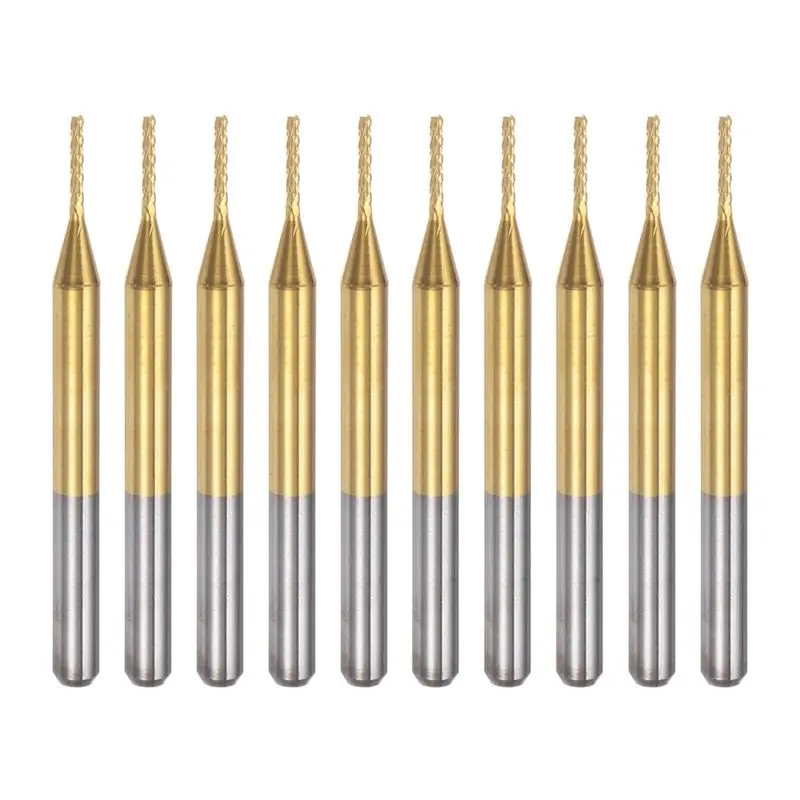 A04G-10PCS Titanium Coat Carbide End Mill Engraving Milling Cutter CNC Router Bits For PCB Machine, 1/8 Inch Shank