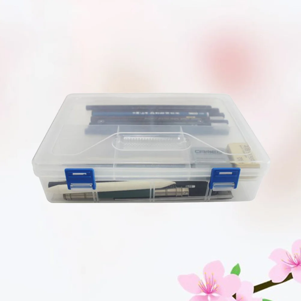 

1Pcs Pencil Case Transparent Plastic Double Layer Large Design Portable for Students Art Supplies Plastic Pencil Box