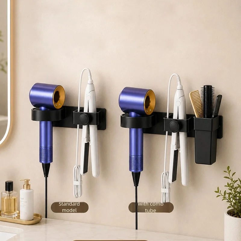 Multi-Slot Wall Mount Hair Dryer Holder Plastic Detachable Cup Hair Straightener Holder Moisture Resistant Large Capacity