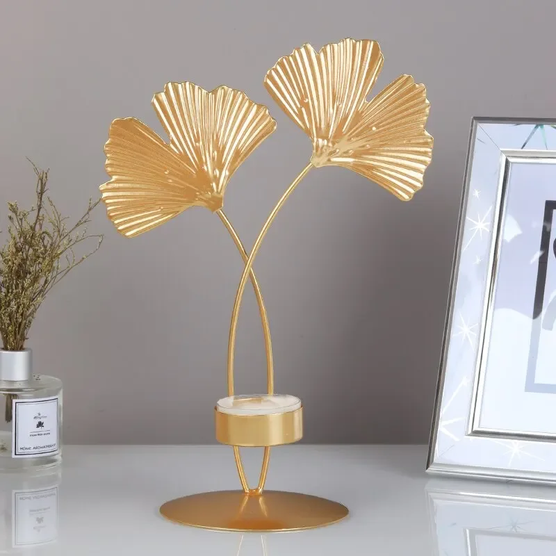 1P CNordic Golden Ginkgo Leaf Candlestick Luxury Living Room Home Decoration Wedding Party Home Decoration Candlestick Altar