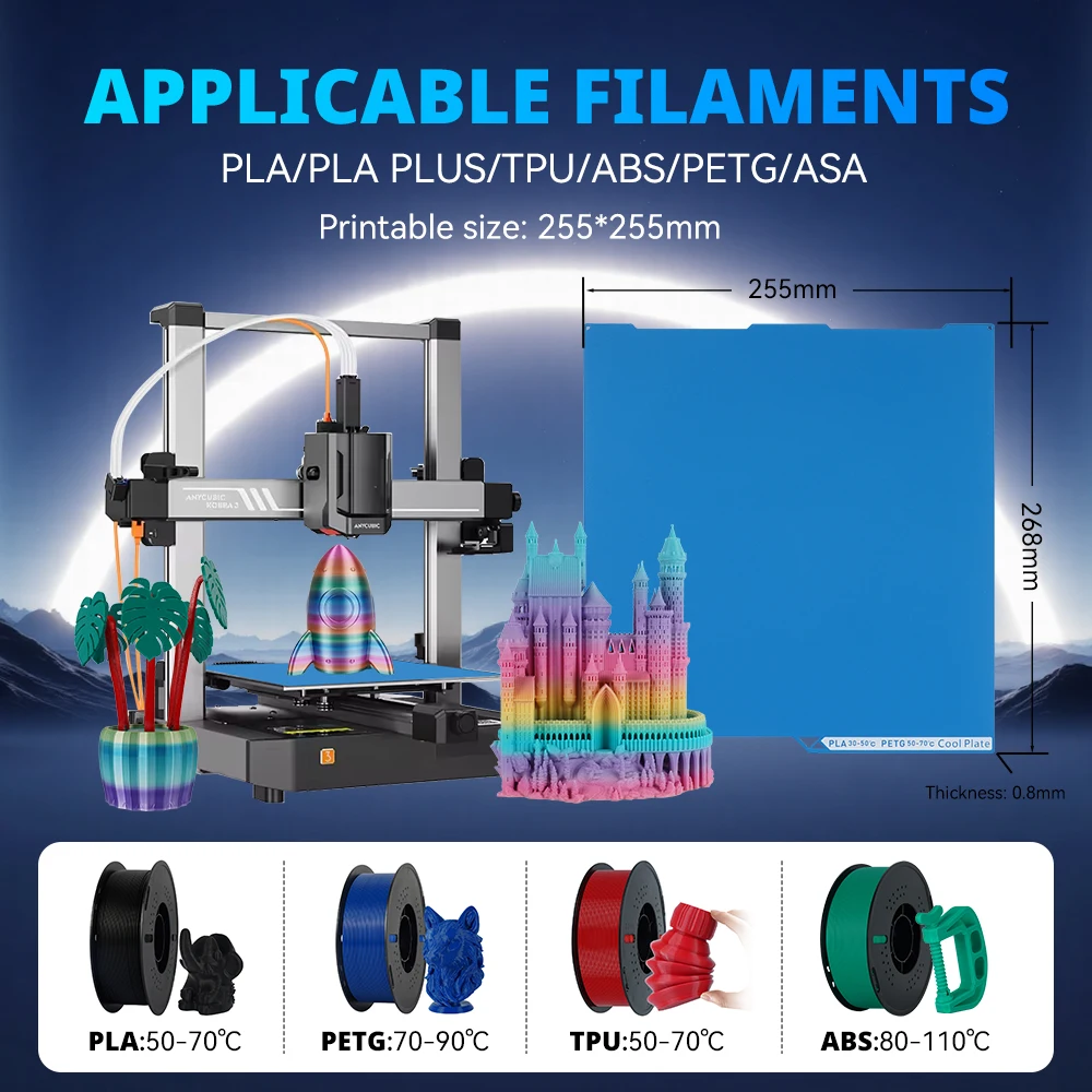 

Охлаждающая пластина для Anycubic Kobra 3, двухсторонняя, низкая температура PLA/PETG, сильная адгезия, легкое удаление плесени, не деформируется для деталей 3D-принтера