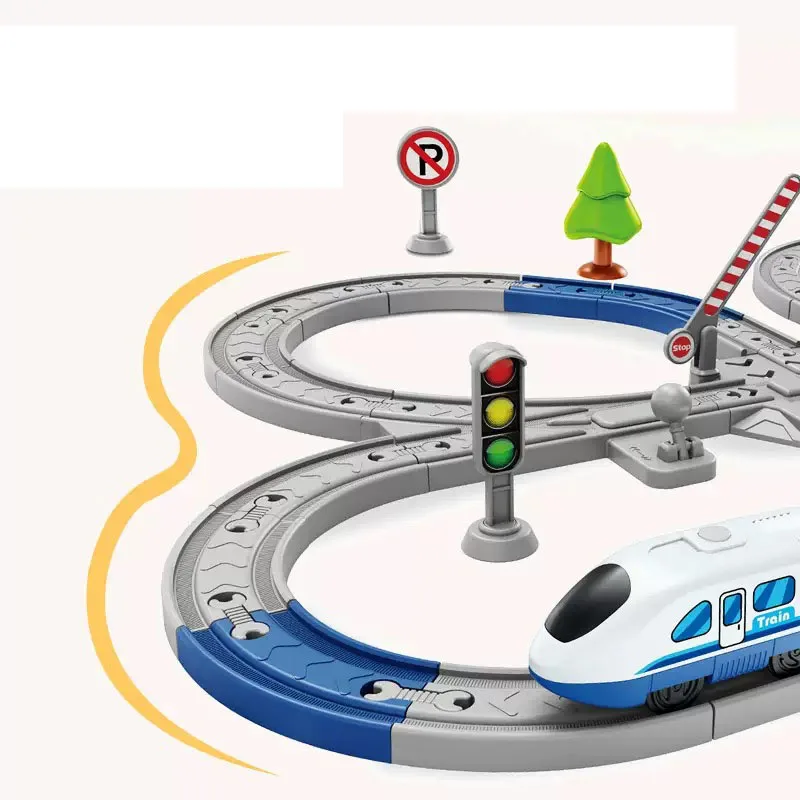 Zestaw zabawek: zmontowany elektryczny pociąg, scena miejska, zmontowany pociąg szybki, tematyczny zestaw edukacyjny, zabawki dla dzieci, prezent urodzinowy