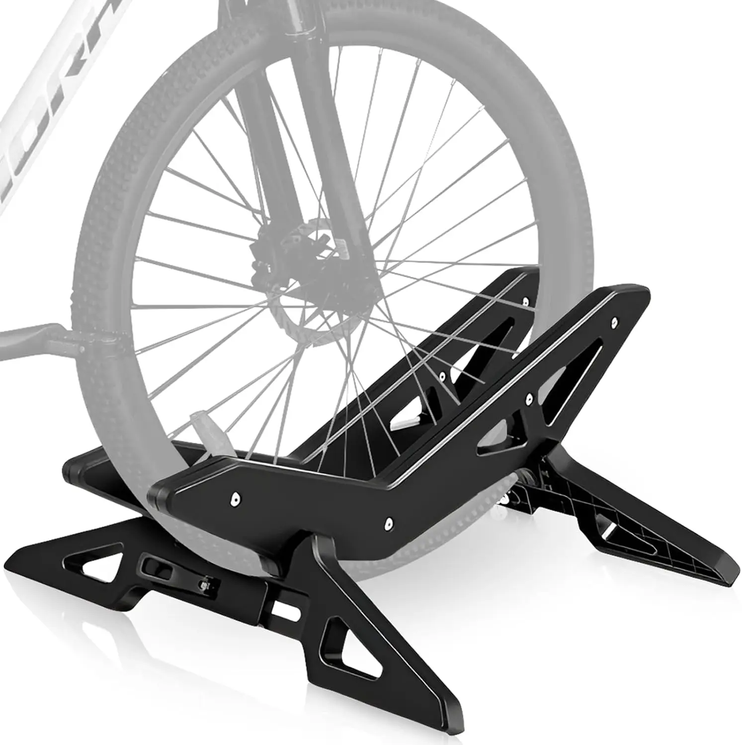 

Adjustable Bike Floor Stand for 16"–29" Mountain & Road Bicycles, Foldable , Ideal for Indoor & Outdoor Garage Storage (Black)