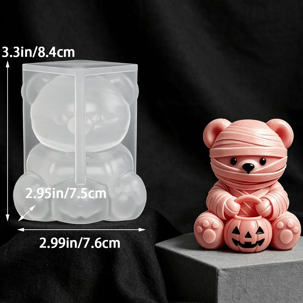 Sitting Bear Pumpkin Silicone Candle Mold Head Mummy Teddy Animal Gypsum Resin Making DIY Halloween Party Decor Gifts Ornament
