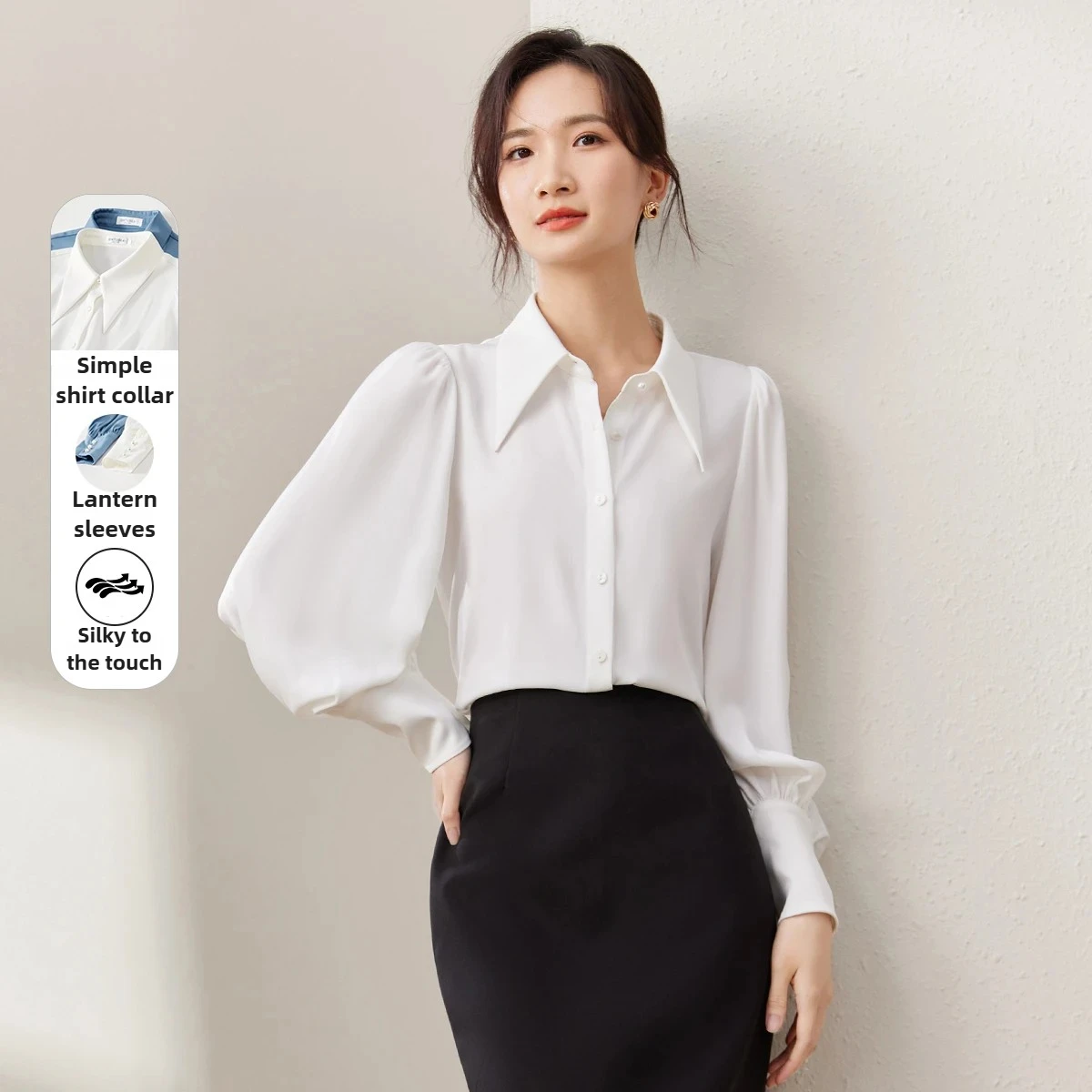 

SENTUBILA Casual Long Sleeve Shirt Women's 2025 Autumn Commute Solid Blouse Design Lantern Sleeve Female Clothing 153CC3193X