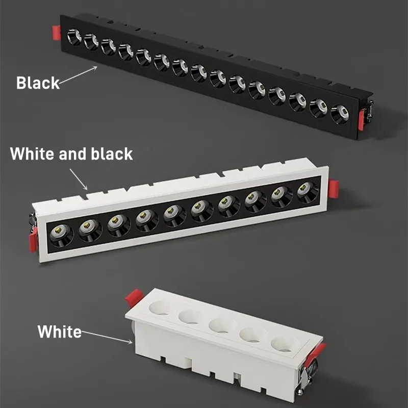 Oświetlenie kratki LED ze ściemnianiem 10W/20W/30 wac110v220v oświetlenie liniowe osadzone bez głównego światła włókno światłowodowe oświetlenie