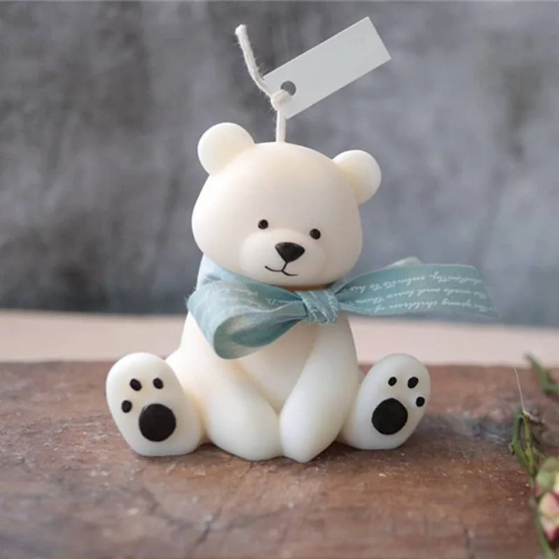 Large 3D Sitting Bear Aromatherapy Candle Silicone Mold Diy Cute Animal Plaster Craft Resin Mold Handmade Soap Candle Making Kit