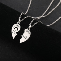 Couple Heart Puzzle I Love You Lock Key Pendant Couple Necklace Pendants Necklaces for Lovers Valentine's Day Jewelry Gifts