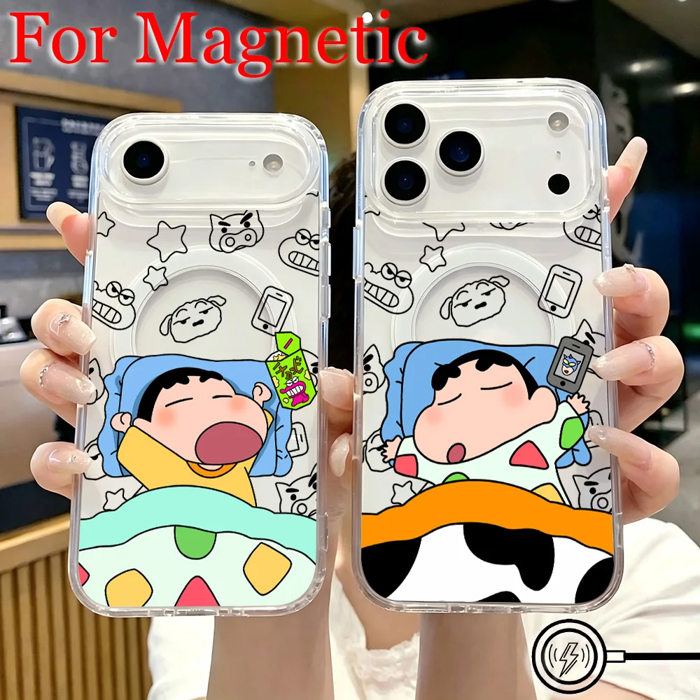 Cute Magnetic Phone Case for Crayons Shinchans Samsung Galaxy S25 S24 S23 S22 S21 S20 FE Edge Plus Ultra 5G Soft Clear TPU Cover