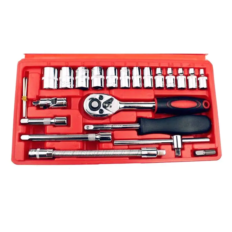 Imagem -04 - Conjunto de Combinação de Aço Carbono para Reparo Automotivo Chave Soquete Chave Inglesa Chave de Fenda Doméstico Motocicleta 46 Pcs