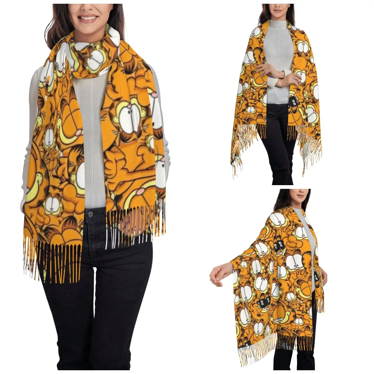 Many G-Garfielded Collection Scarf Women Winter Warm Cashmere Shawls and Wrap Cute Cartoon Long Large Shawl Scarf Evening Dress