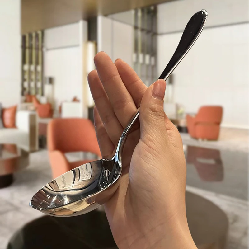 1pc Kitchen Dinner Dish Soup Rice Western Restaurant Bar Public Spoon Large Stainless Steel Round Head Buffet Serving Spoon