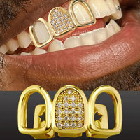 Hip Hop CZ Teeth Grillz Men Women Gold Silver Color Single Tooth Grillz Cap Dental Grill Punk Rapper Teeth Cap Halloween Cosplay