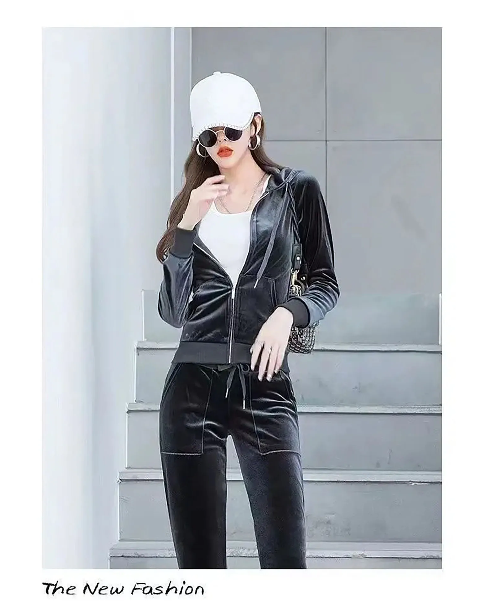 Women\'s Suits Spring Autumn Outdoor Velvet Women Tracksuits Hooded Collar Jogging Sportswear suit