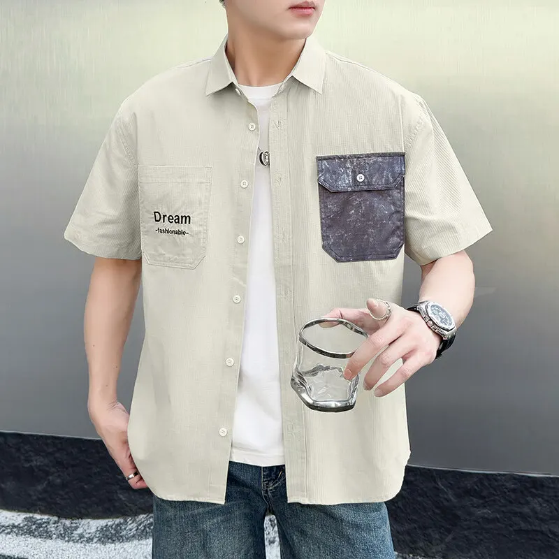 

High-quality Washed Cotton Short Sleeve Shirts for Men Korean Loose Casual Shirt Social Party Streetwear Men Clothing M-3XL