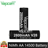Original Vapcell V28 NiMh 14500 Battery 2800mAh 1.2V AA Battery Rechargeable Battery Button Top For Flashlight Toys Camera