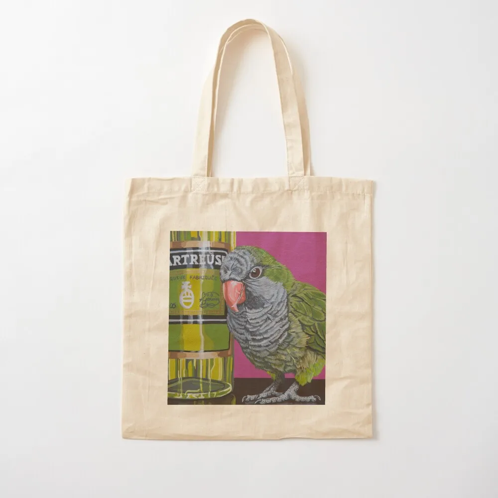 Quaker Parrot Painting, Chartreuse Liquor Tiki Bar Parrot Cocktail Art Tote Bag