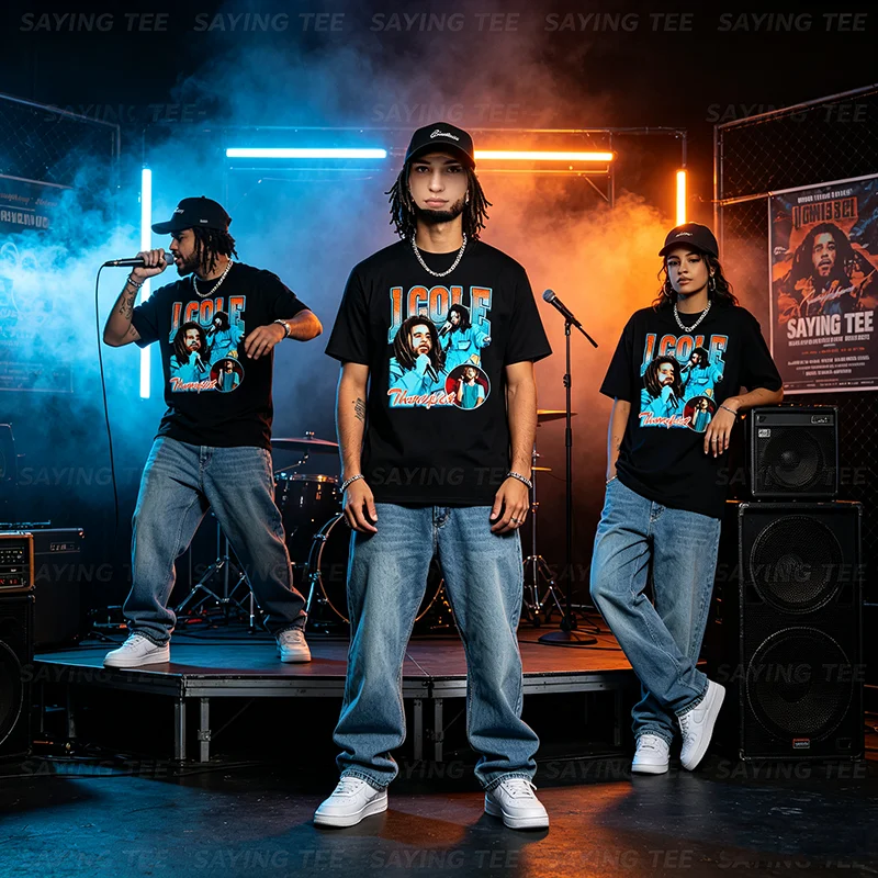 Herren & Damen J-Cole 2026 Musik-Tour Mode Kurzarm-T-Shirt Y2k Streetwear Hip-Hop Grafik-Kleidung Baumwolle Rap Rock Tee – Detail 3