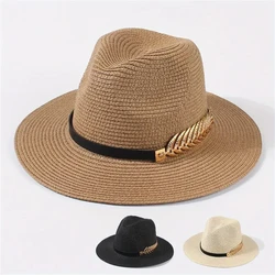 Unisex Straw Beach Hat, Flat Brim, Jazz Sun Hats, Monochromatic, Classic, Men, Women