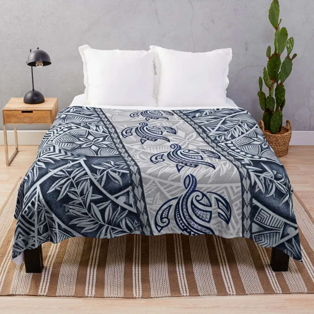 

Ocean Blue Honu Tapa Fusion Throw Blanket Bed linens Luxury Thicken Flannel Fabric manga Blankets