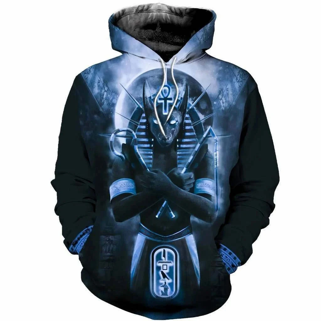 3D Printed Egypt Anubis Graphic Hoodies For Men Vintage Casual Long Sleeve Hooded Sweatshirt Autumn Classic Design Loose Clothes