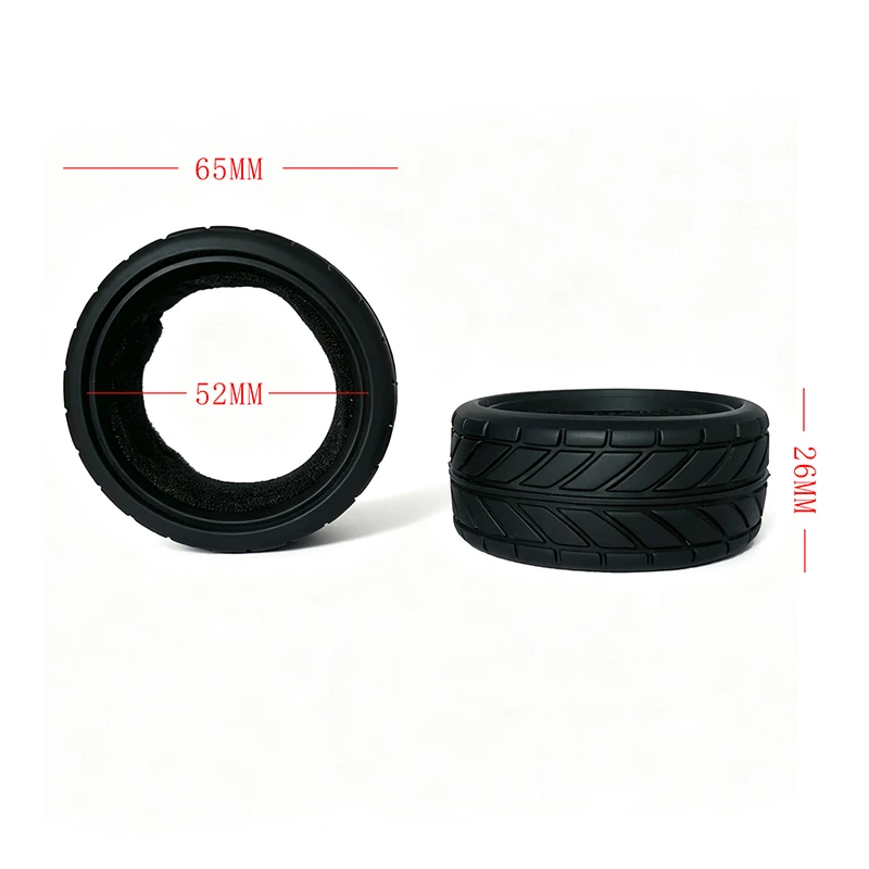 4pcs 1/10 Flat Racing Tire Hot Melt Tire 65MM High Grip Rubber Tyre For HSP Tamiya HPI Kyosho 94123 94122 TT02 FW06