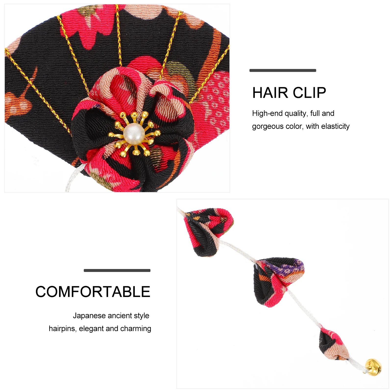 

Cherry Blossom Black Tassel Women Girls Kimono Style Hair Accessories Festival Cherry Clip Decorative Pin