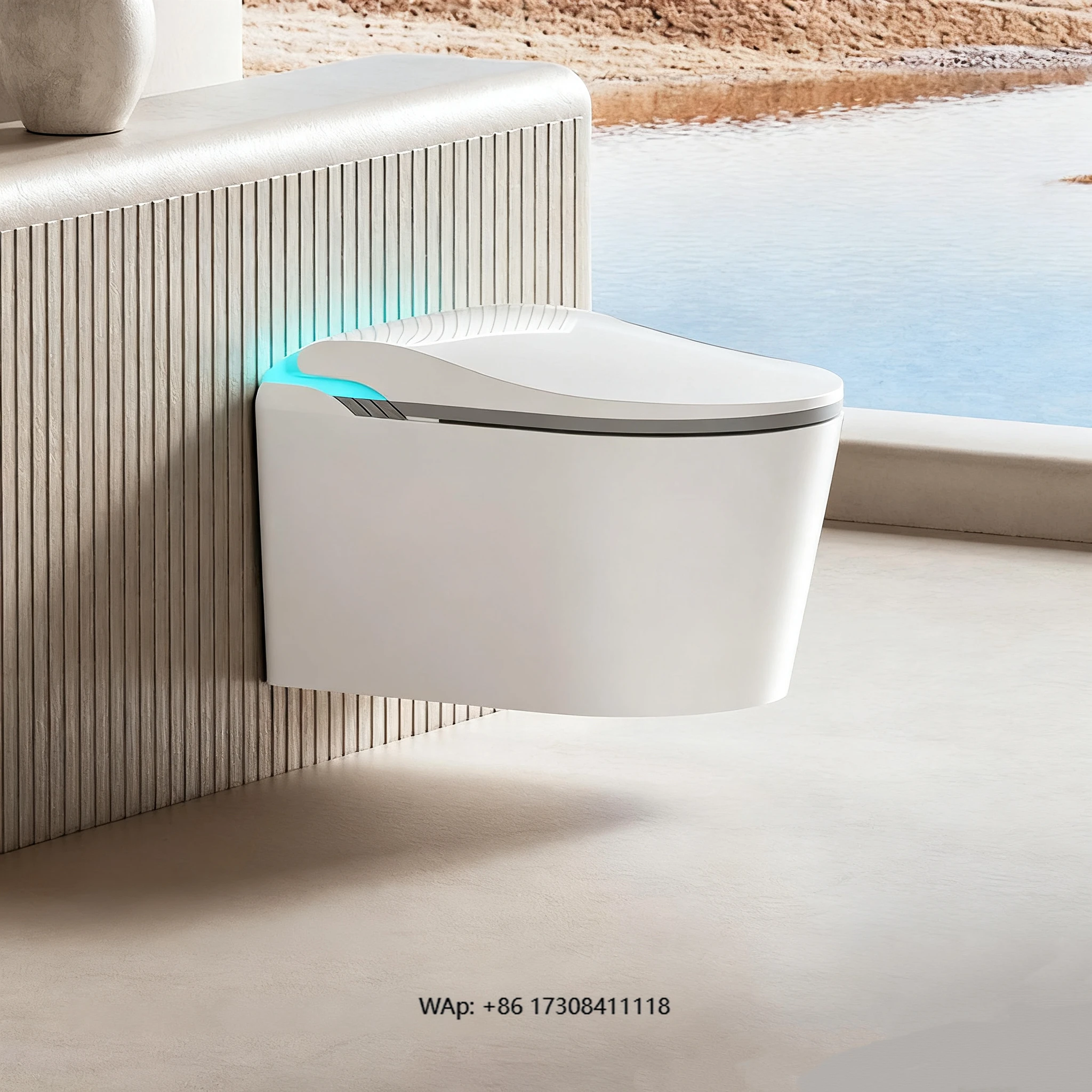 No Water Press Limited Elongated Wall Hung Automatic Bidet Concealed Water Closet Sanitary Wares Smart Toilet with Self Cleaning
