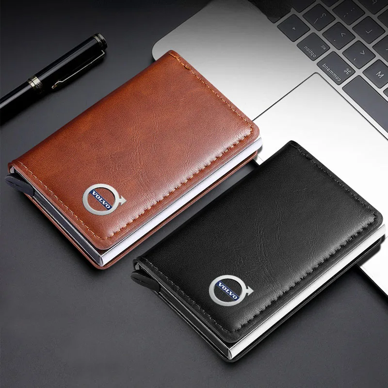 PU Leather Car Logo Coin Purse Personalised ID Card Men Wallet Holder For Volvo Rdesign S60 XC60 V70 S80 S40 V50 V40 V60 C30 S70