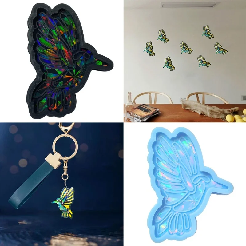 Holographic Hummingbird Shaped Keychain Silicone Mold DIY Handmade Jewelry Decoration Pendant Cake Baking Resin Mold Handicrafts