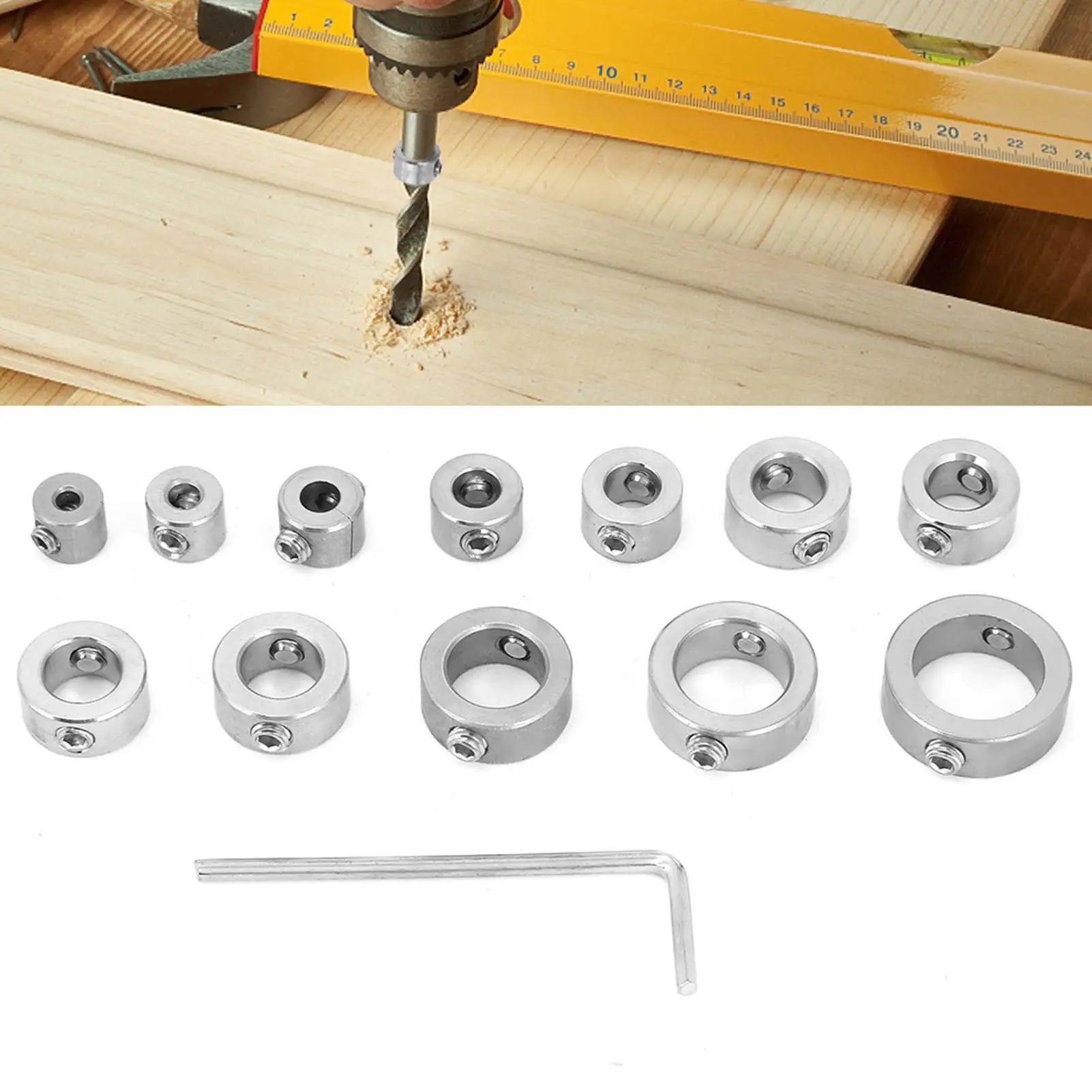 12pcs 3-16mm Stainless Steel Drill Depth Stop Bit Collar Set Drilling Limit Ring