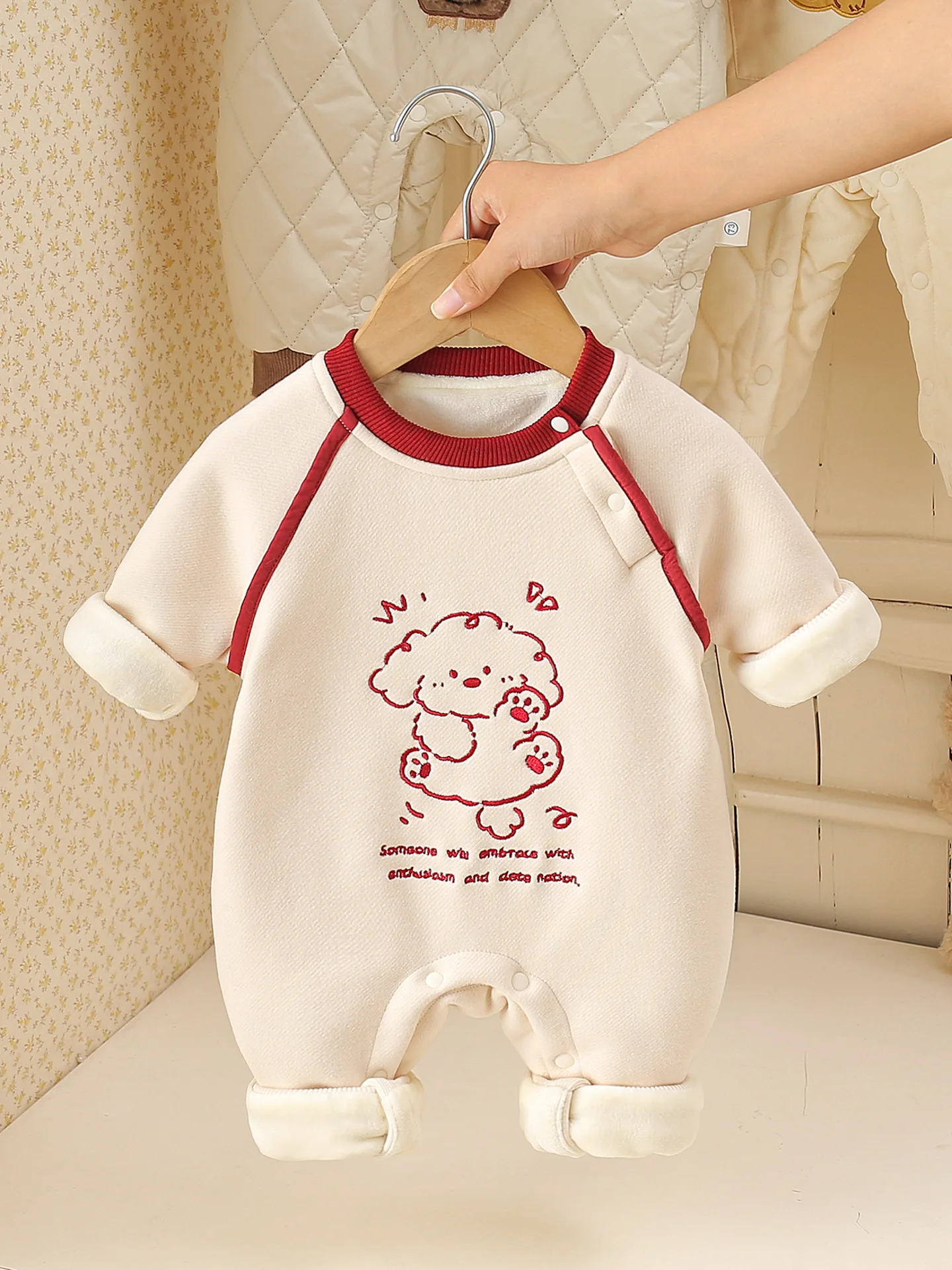 

Теплый комбинезон для новорожденных с флисовой подкладкой, милый, модный, в корейском стиле, для прогулок и повседневной носки