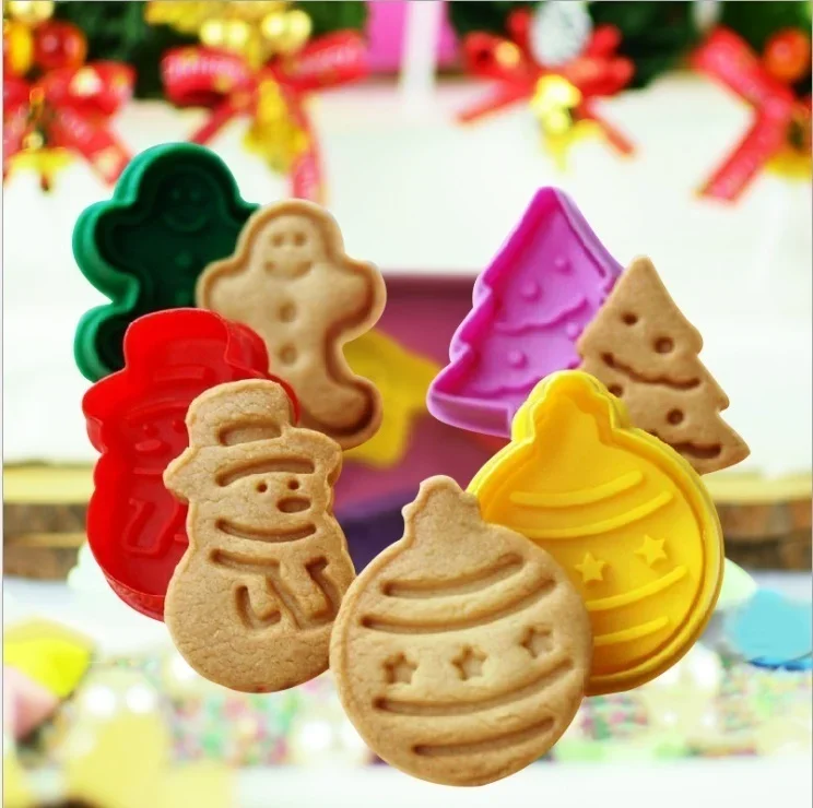 4Pcs/set Kitchen New Cookie Biscuit Fondant Mold Silicone Cookie Baking Cutter Mould for Christmas