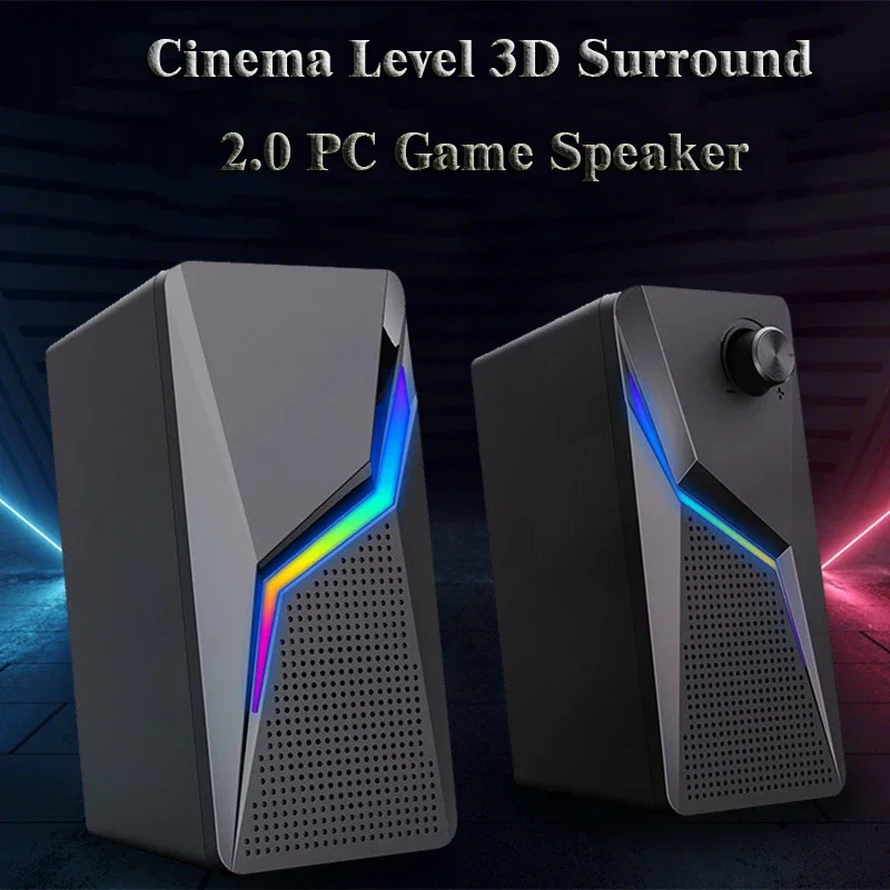 Computer Gaming Speakers USB Wired With LED RGB Lighting Strong Bass 2.0 Loudspeaker PC Sound Box HIFI Stereo Microphone