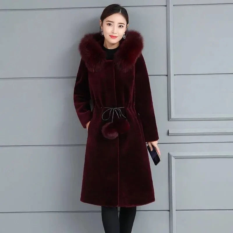 2024 autunno/inverno visone in pile cappotto di pelliccia sintetica addensare donne parka con cappuccio moda sottile caldo lungo soprabito femminile con cappuccio finto cappotto