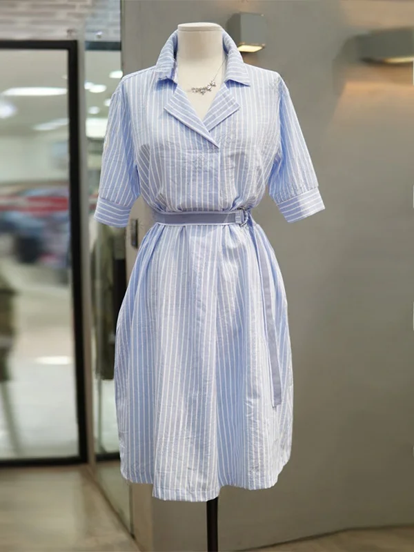 

Ретро-платье в полоску с завышенной талией, летнее, новое, модное, элегантное, свободного кроя, миди, А-силуэт, из смесового хлопка