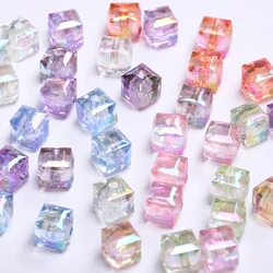 20/30/50pcs/bag 8mm UV Plated Resin Czech Crystal Cube Square Faceted Beads Earrings Bracelet Pendants DIY Jewelry Part Crafts