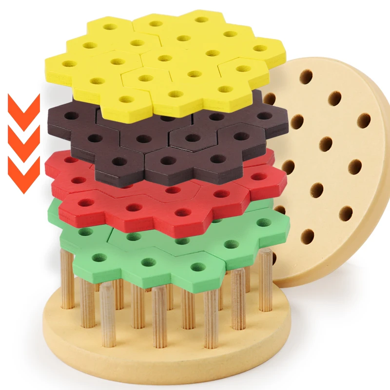 

Burger Sorting Stacking Toys Children Montessori Wooden Toys Toddlers Preschool Educational Infant Hamburger Shape Pair Puzzle