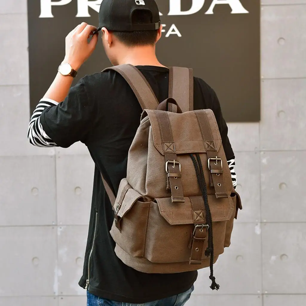 Men’s Vintage Canvas Backpack Satchel Rucksack School Bag Camping Bag Coffee