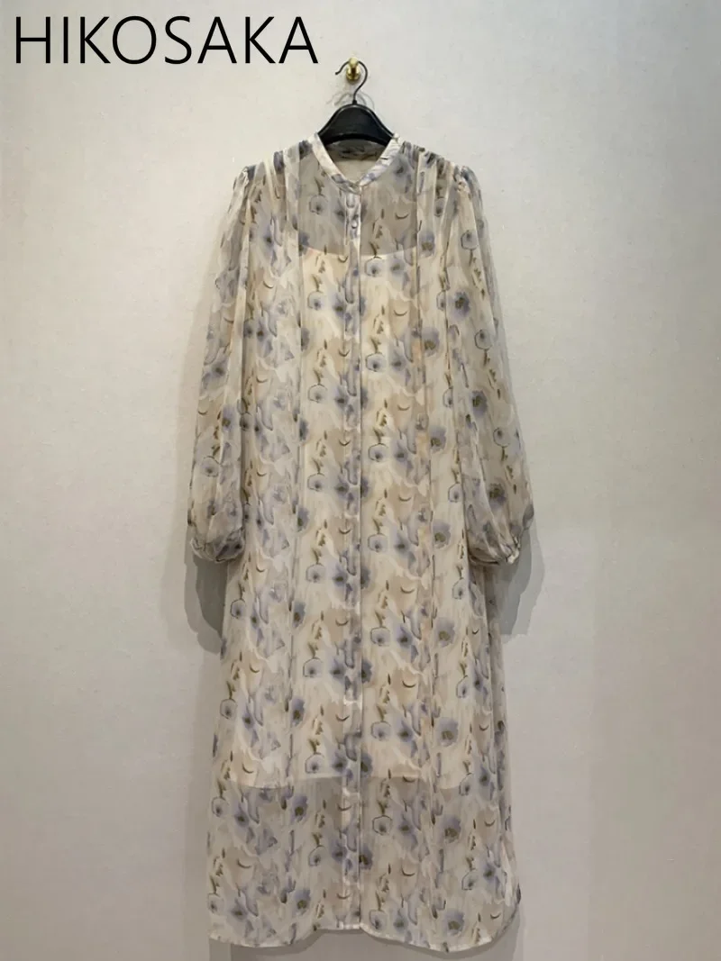 Vestido japonés Vintagefloral con estampado para mujer, bata sencilla y elegante holgada de manga larga, novedad de primavera 2024, Vestidos con cuello redondo y una botonadura