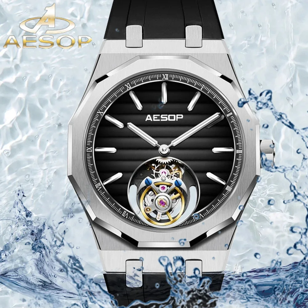 AESOP Flying Tourbillon Mechanical Skeleton Watch For Man 2023 Luxury Watches Waterproof Wristwatches Sapphire Mirror Gradient D