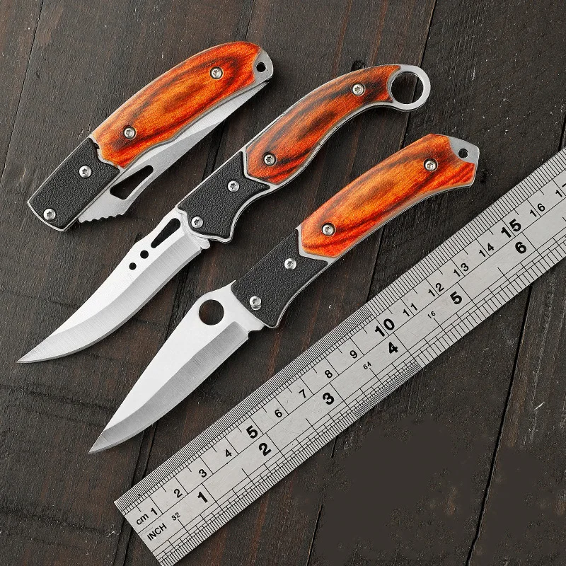 Portable Pocket Folding Knife Metal Material Outdoor Fruit Survival Folding Knife Hand Tool Keychain Accessories