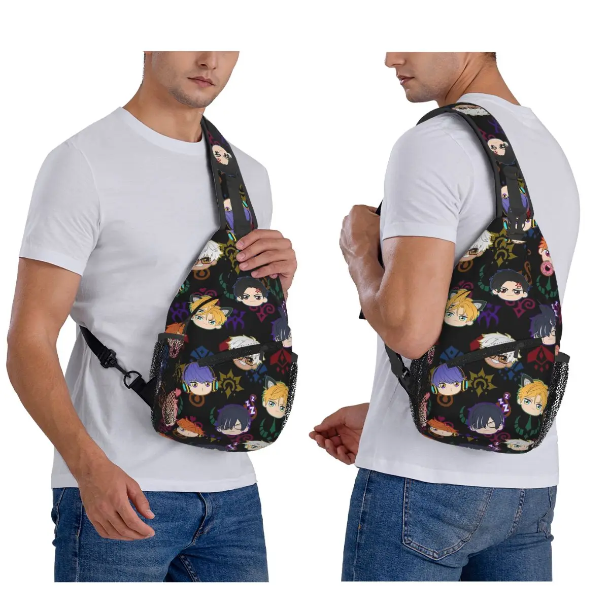 

Obey Me - Demon Brothers Pattern Chest Bag Men Sling Crossbody Backpack Chest Bag Traveling Hiking Daypack Shoulder Bag