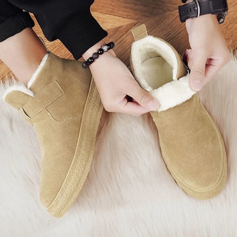 

Men's Korean Style Vintage Solid Color Cotton Padded Boots Winter Thick Sole Mid Calf Thermal Lined Casual Snow Boots