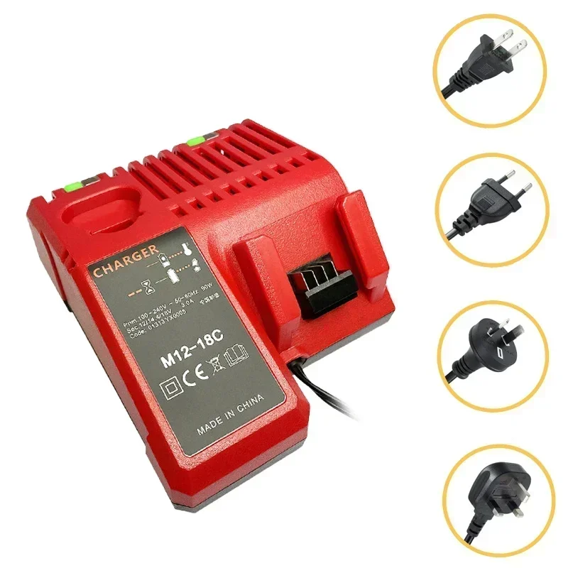 

US/EU PIUG for Milwaukee M12-18C Dual Port Multi-Voltage Li-Ion Battery M12 M18, Li-Ion Replacement 3A 12V 14V 18V Rapid Charger