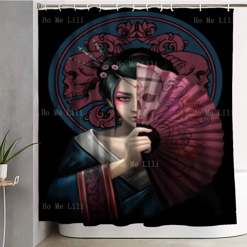 Mysterious Beautiful And Unique Japanese Geisha Woman Holding A Fan By Ho Me Lili Decorate Shower Curtains For Family Toilets